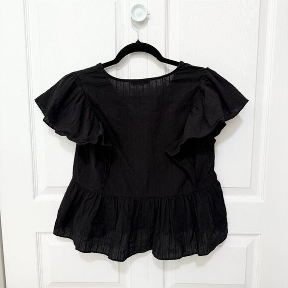 Women Grade & Gather Women V-Neck Flutter Sleeves Plain Top in Black Size Small - Picture 3 of 8